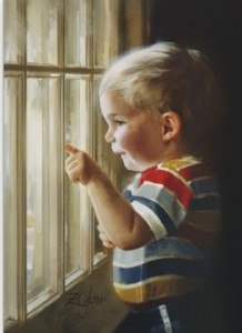 Like a child excited about the return of his father.
